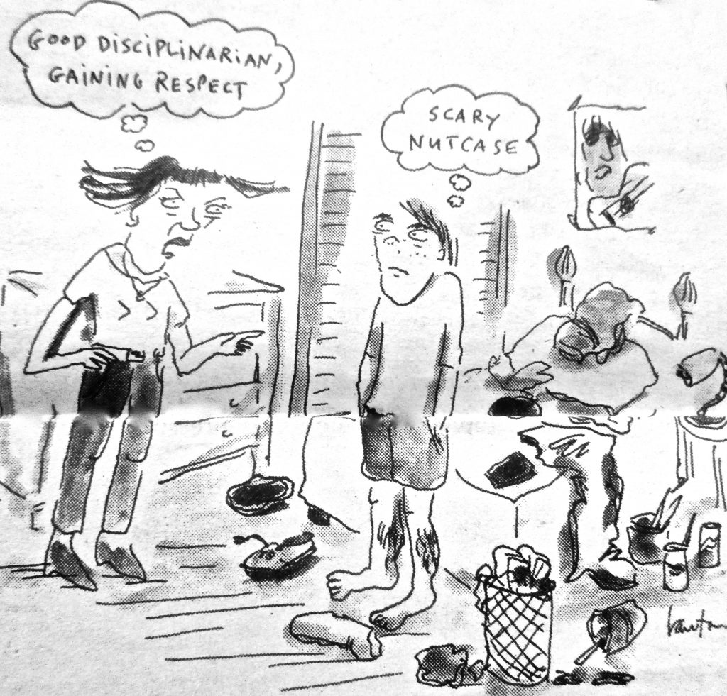 Cartoon Good Disciplinarian Gainins Respect Scray Nutcase