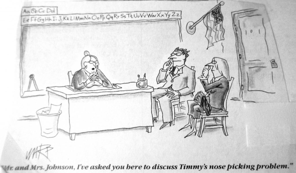 Cartoon Mr And Mrs Jonhosan I We Asked You Here To Discuess Timmys Nose Picking Problem
