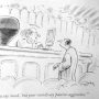 In Cartoon – Afterlife Profiling, a black-and-white comic scene shows a person reading records as a caption warns, “passive-aggressive.”