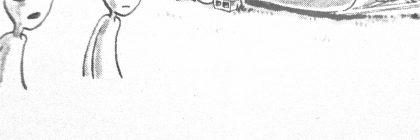 Black-and-white cartoon of aliens near a dome camper, with text warning: “Careful. They have technology that makes you fat and lazy.”