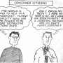 “CONCERNED CITIZENS” cartoon panel with speech bubbles and worried dialogue about hellish human stupidity and brush-teeth breath mints