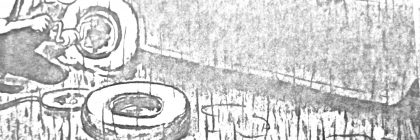 Antarctica Journal cartoon in black-and-white, a hand-drawn scene of a man changing a tire beside a car in rain, with the caption 'Don’t you understand? This is life, this is what is happening. We can’t switch to another channel.'