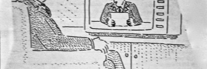 Cartoon illustration depicting a person watching a television news update with a caption about wasting powers.