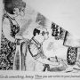 Cartoon depicting a woman suggesting a man to do something before writing in his journal.