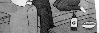 Cartoon depicting a man and woman sitting on a couch, discussing identity and self-definition.