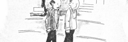 Two cartoon characters walking together with a thought-provoking quote about ignorance and anger.