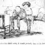 Cartoon depicting a man and woman sitting on a couch watching television with a humorous quote about television's necessity.