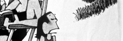 Cartoon illustration of a child sitting on the beach under an umbrella with an adult nearby, expressing concern about safety.