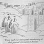 Cartoon depicting two angels standing in clouds with filing cabinets in the background, commenting on cloud storage.