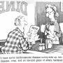 Cartoon depicting a diner ordering unhealthy food from a waitress in a restaurant setting.