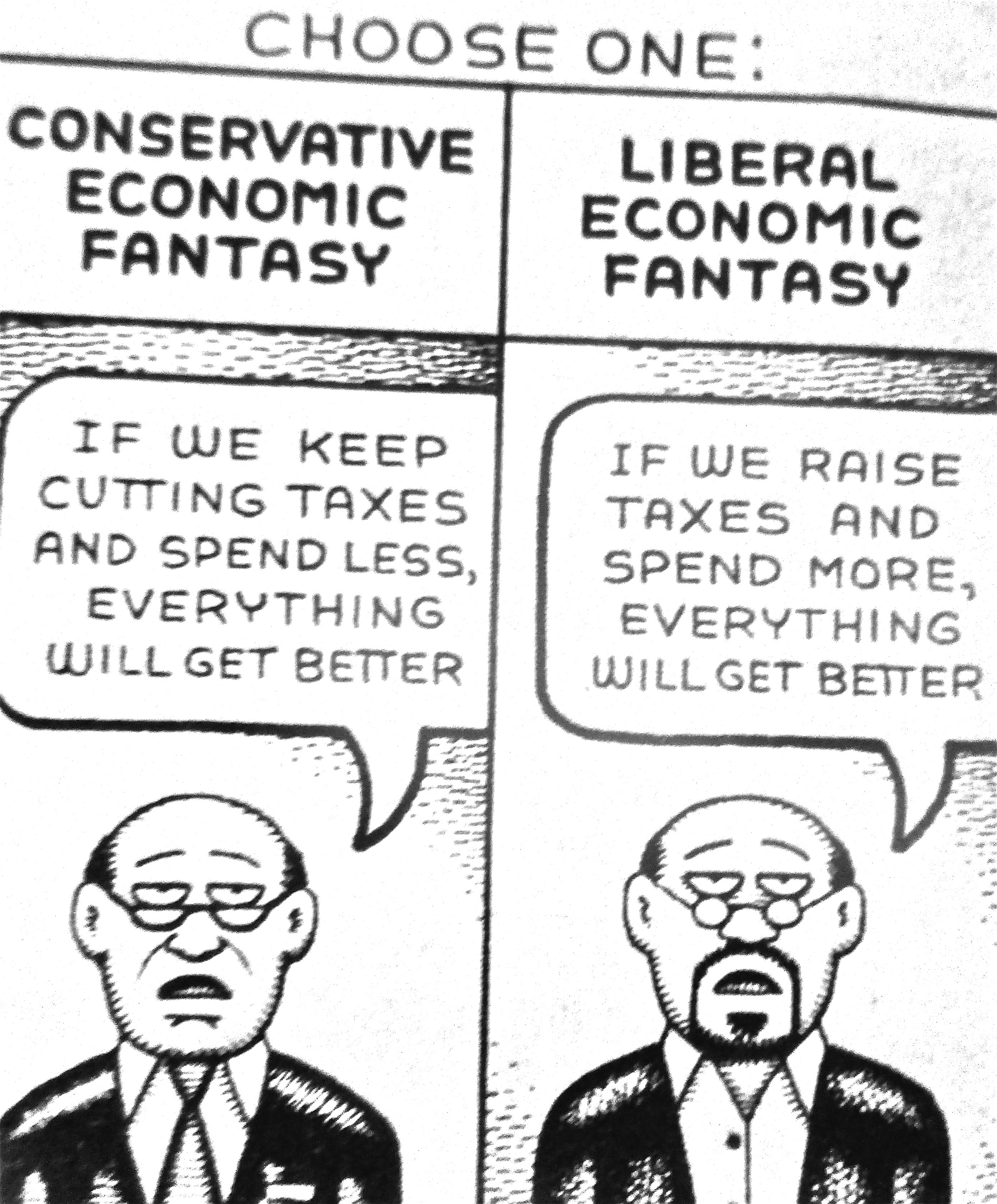 Cartoon - Liberal vs. Conservative Economic Fantasy | Antarctica Journal