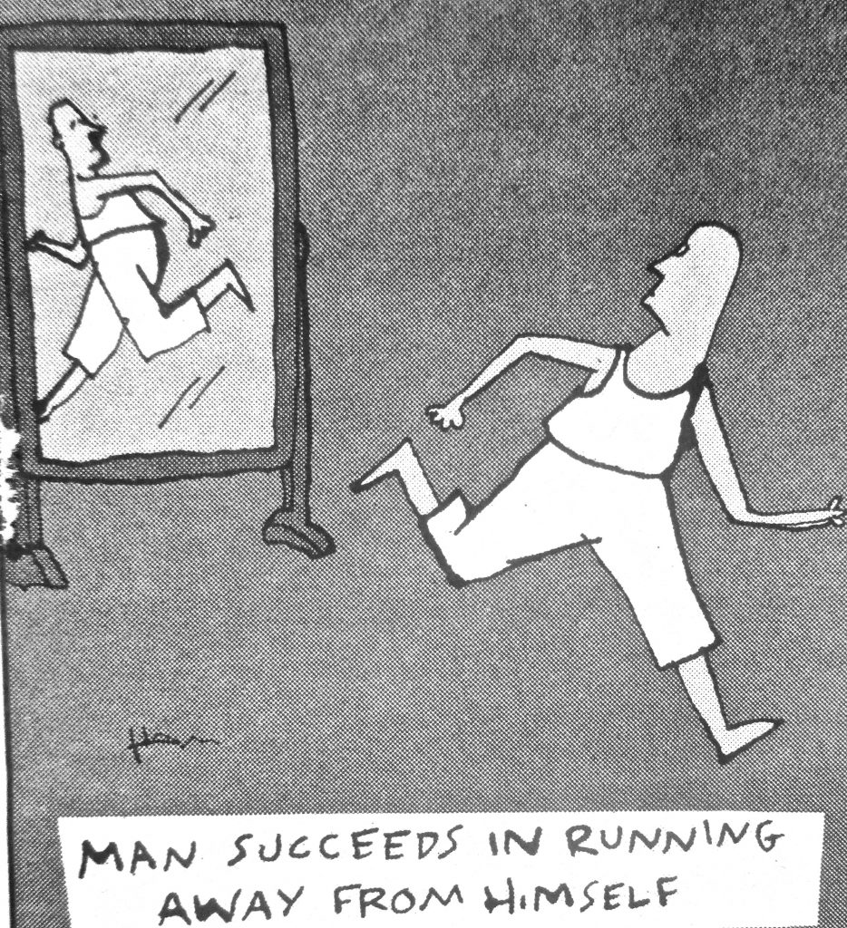 Cartoon Man Succeeds In Running Away From Himself