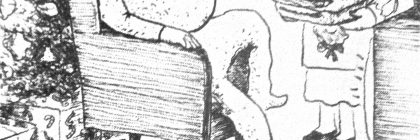 Cartoon depicting Santa Claus sitting in a chair, discussing video games with a woman during Christmas.