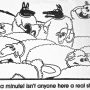 Cartoon featuring wolves disguised in sheep's clothing among actual sheep in a field.