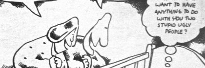 Cartoon depicting two parents discussing the sources of their child's sperm and egg in a humorous manner.