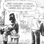 A cartoon depicting a conversation about appearance during a robbery with two characters in a room.