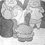 Two cartoon characters sitting in armchairs reading newspapers with a smaller character standing in front of them.