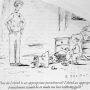 A cartoon depicting a child speaking to a parent about punishment while surrounded by scattered toys.
