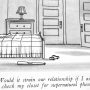 A cartoon depicting a child in bed asking an adult about checking a closet for supernatural phenomena.