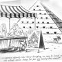 Two ancient Egyptian figures discussing occupancy rates at a table outside a pyramid.