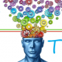 Illustration of a blue human head with colorful gears and arrows representing facts and trends.