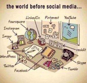 Illustration depicting various platforms and tools used before the rise of social media.